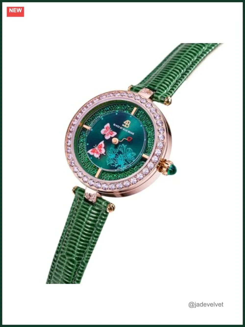 Butterfly Watch for Women Leather Strap Sapphire Crystal Quartz 34mm